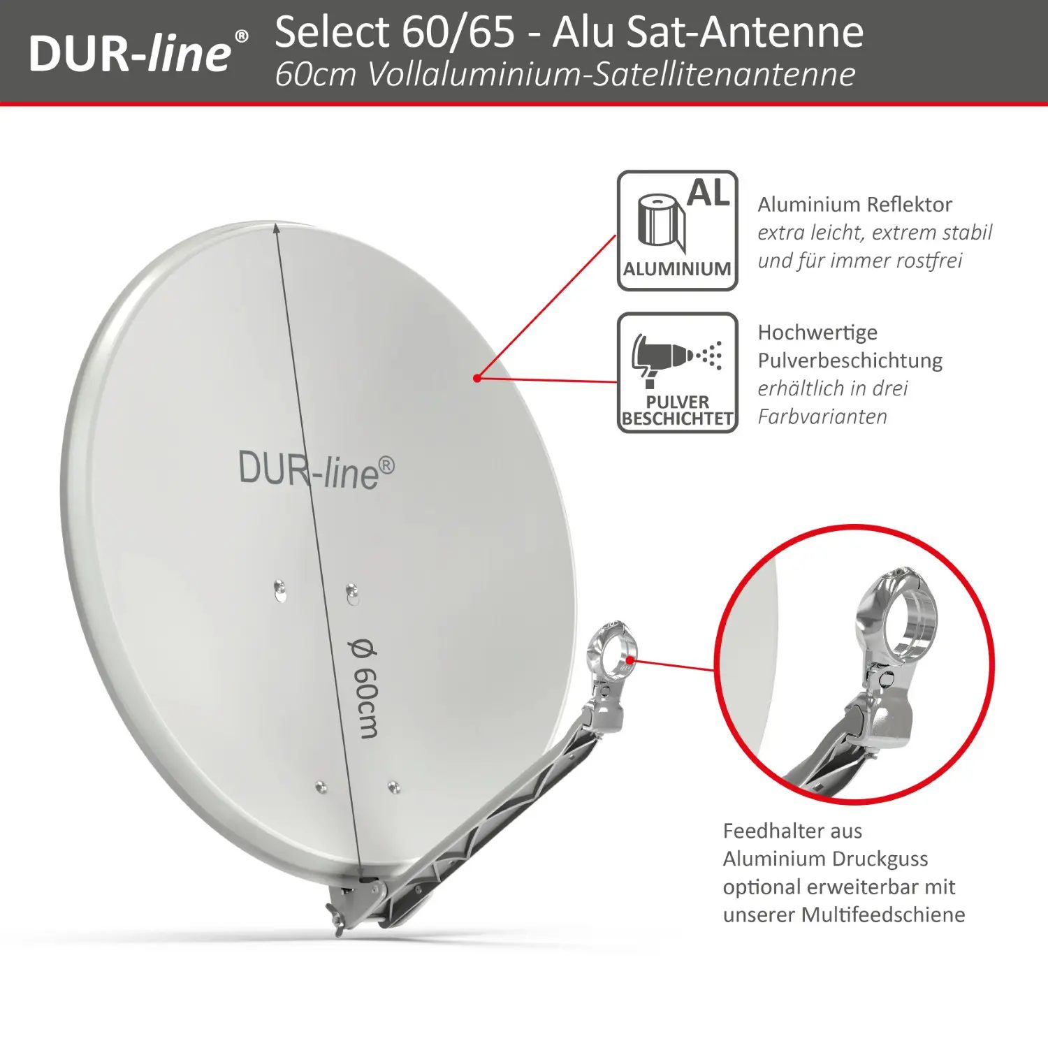 DUR-line Select 60/65 Hellgrau - Alu Sat-Reflektor DUR-line Select 60/65 Hellgrau - Alu Sat-Reflektor