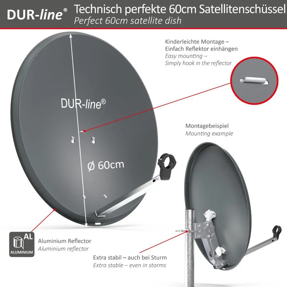 DUR-line MDA 60 Anthrazit Alu Sat-Reflektor – Abmessungen und technische Zeichnung DUR-line MDA 60 Anthrazit - Alu Sat-Reflektor